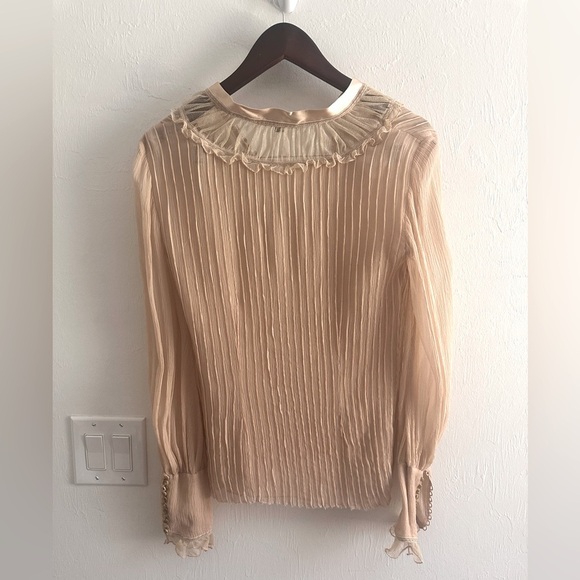 Elie Tahari Beige Silk Blouse Women’s Small  Long Sleeve Boho Romantic Top - Picture 3 of 5